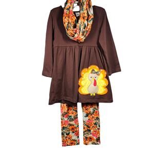 Thanksgiving Turkey 3-Piece Outfit for Little Girl Dress  Leggings and Scarf XXL